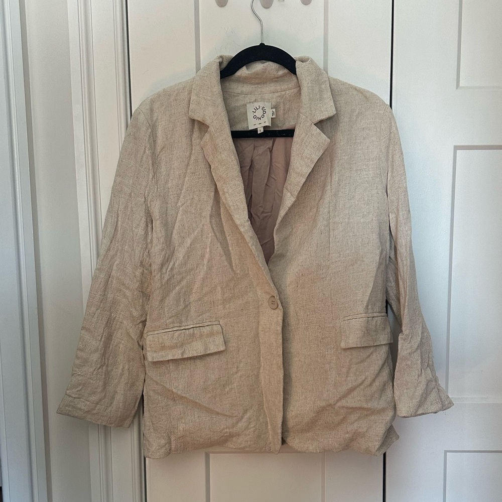 Lili Sidonio Tan Linen Blend Blazer Size L